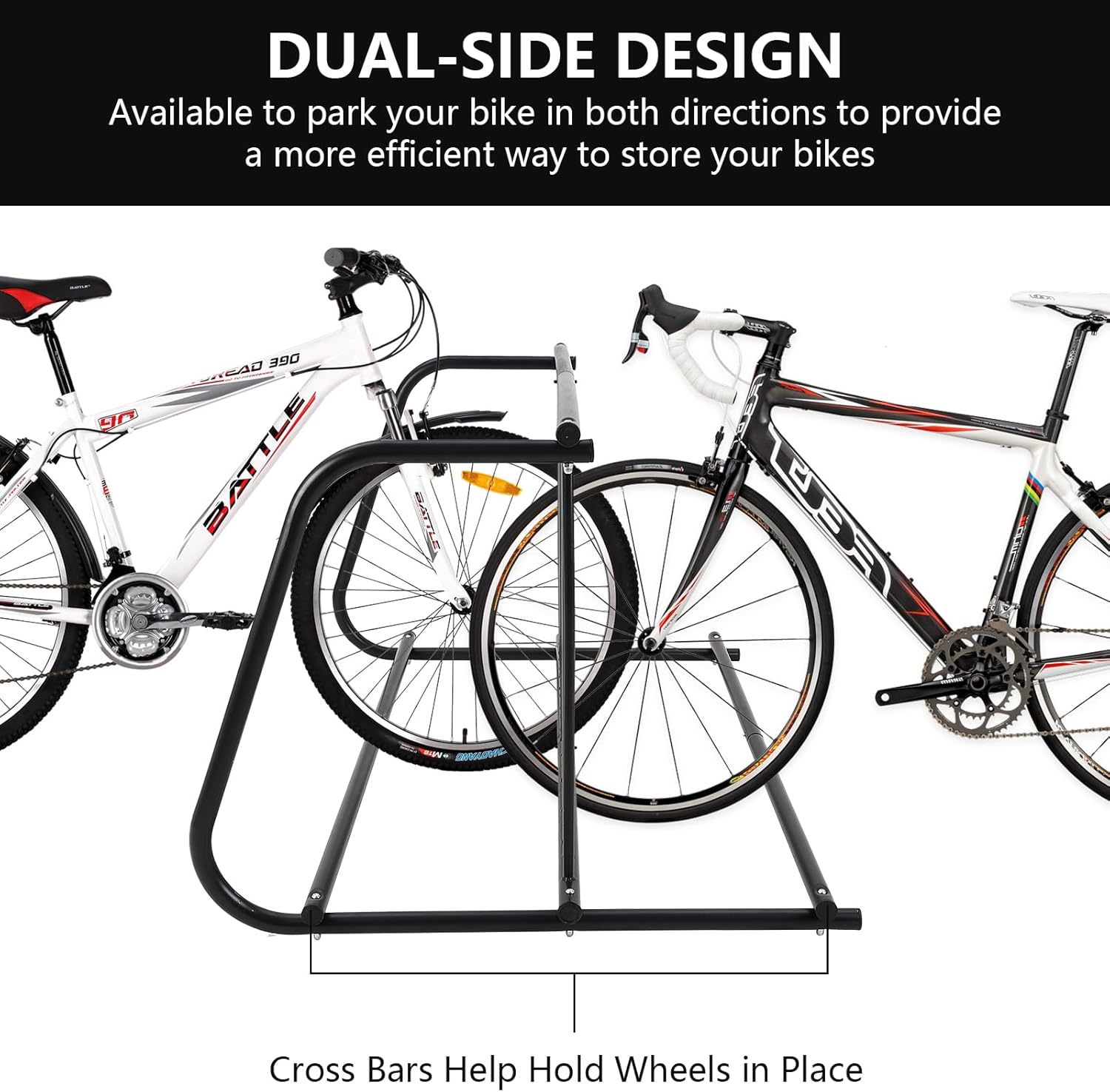 10-Bike Commercial Floor Rack, Heavy Duty Powder-Coated Steel Grid Organizer, Freestanding Double-Sided Storage for Garages/Storefronts/Schools