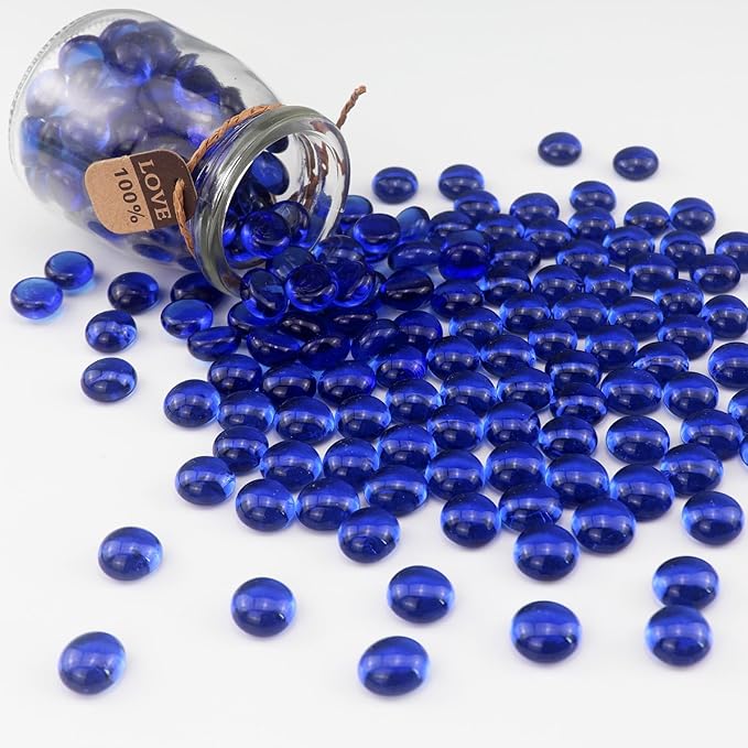 2.16LB Glass Beads Vase Filler Aquarium Gravel Decor Flat Glass Marbles Gems Pebbles Fish Tank Rocks Home Decorative Art Craft - Cobalt Blue