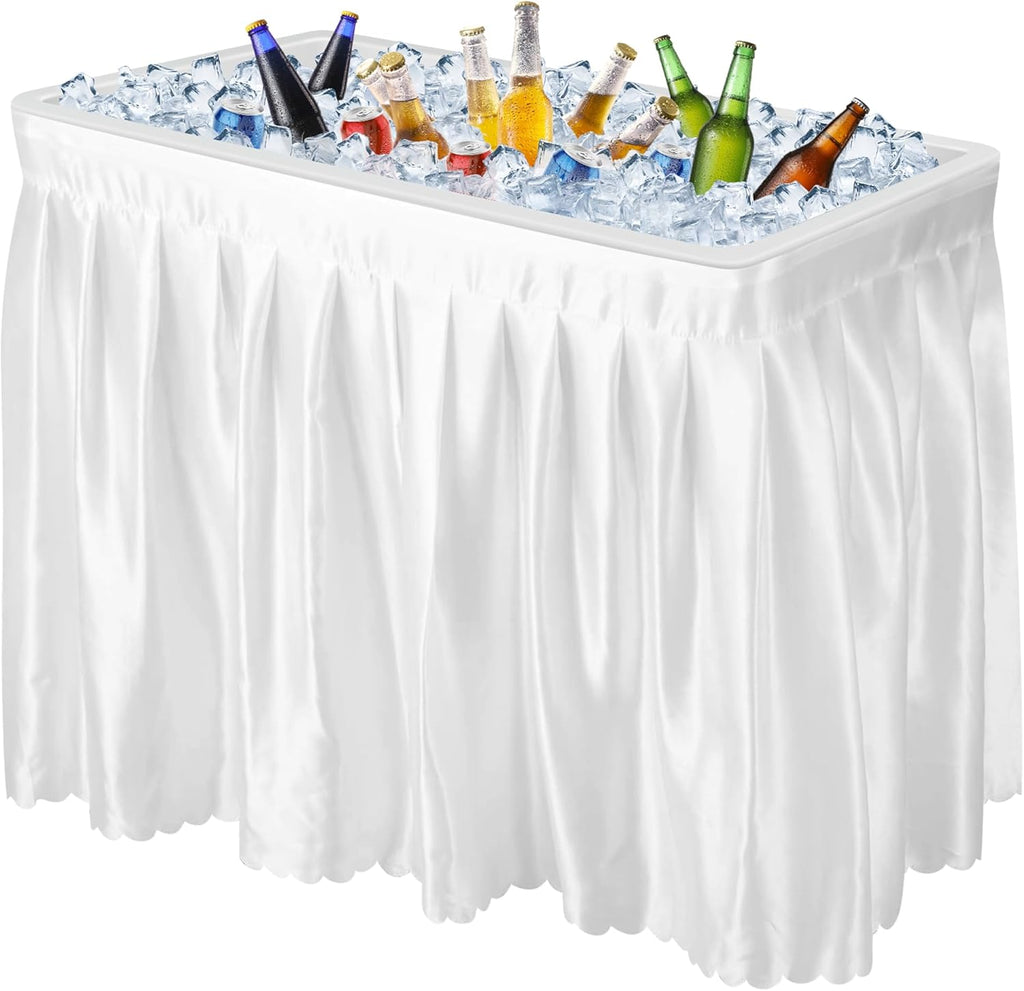 Portable Folding Ice Cooler Table - Outdoor Cooler 4 Foot Table with Removable Matching Skirt and Shelf, Ice Tables for Party, BBQ, Camping, Picnic, Foldable Self-Serving Beverage Cooling Bar(White)