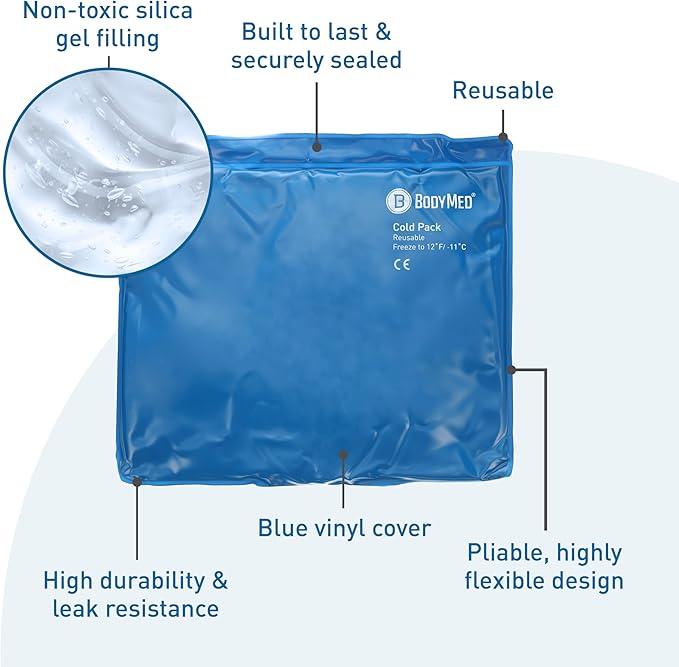 BodyMed Reusable Vinyl Ice Pack (2-Pack) for Knee, Arm, Elbow, Shoulder, Back - Professional Grade Cold Therapy for Injuries, Aches, Swelling, Bruises, Sprains - 14 in. x 12 in. (Standard)