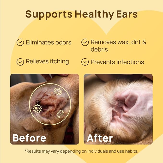 HICC PET Dog Ear Finger Wipes, Ear Cleaner Wipes for Dogs & Cats, Dog Ear Infection Treatment to Relief Itching & Inflammation, Remove Wax, Dirt & Stop Smelly, Non-Irritating, 50ct(Unscented)