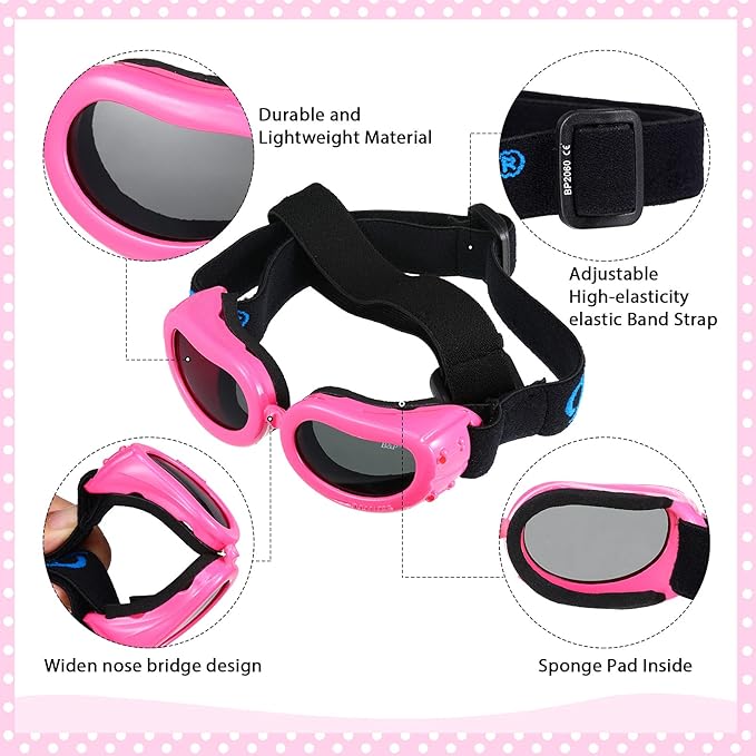 Frienda Dog Helmet and Goggles, UV Protection Doggy Sunglasses and 4 Inch Padded Puppy Motorcycle Helmet Adorable Dog Goggles with Adjustable Belt for Small Dogs Puppy Riding(Pink,S)