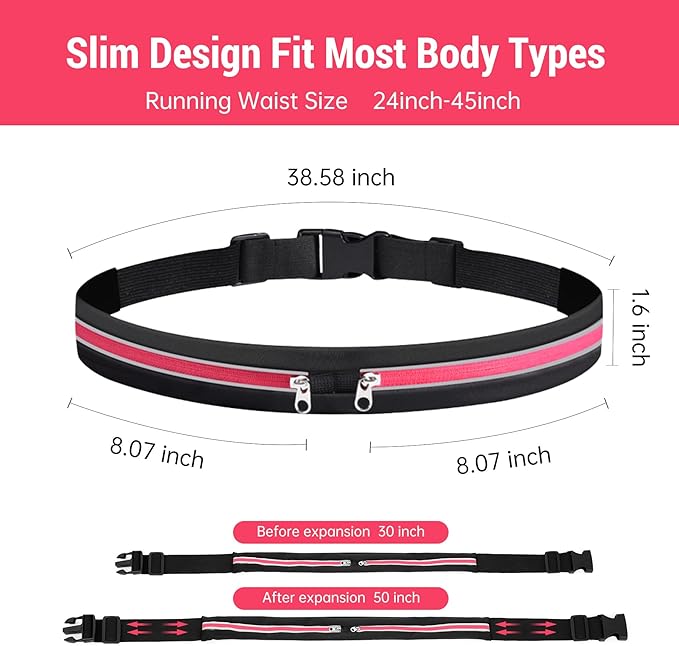 Slim Running Belts for Women Men - Running Phone Holder Fanny Pack for Key, Accessories Fits ALL Cell Phones, Pink