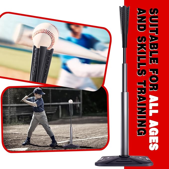 4-Prongs Ball Rest Batting Tee for Baseball and Softball， 23" to 44" Adjustable Baseball Tees for Hitting，Heave Duty Base Baseball Tee （No Included The Baseball）