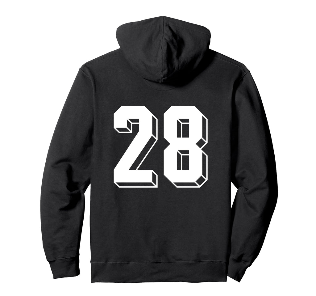 Number 28 Backside 80S 90S Team Hoodie - Fun Novelty Design for Adults