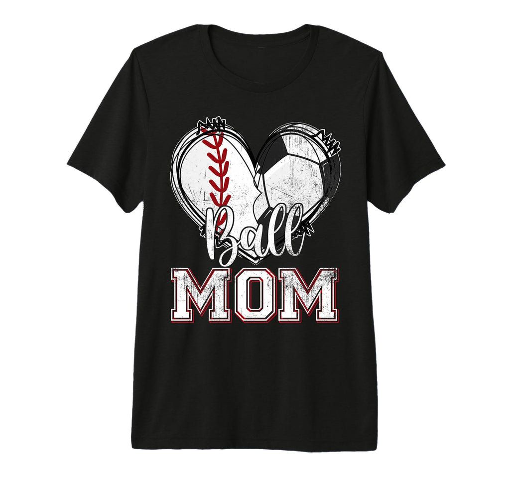 Ball Mom Baseball Soccer Heart Mom Both T-Shirt - Graphic Print Unisex