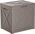 32 Gallon Resin Deck Box, Lockable Outdoor Storage Box for Patio Cushions Storage Furniture,Garden Tools, Pool Supplies, Weatherproof and UV Resistant (Grey X)