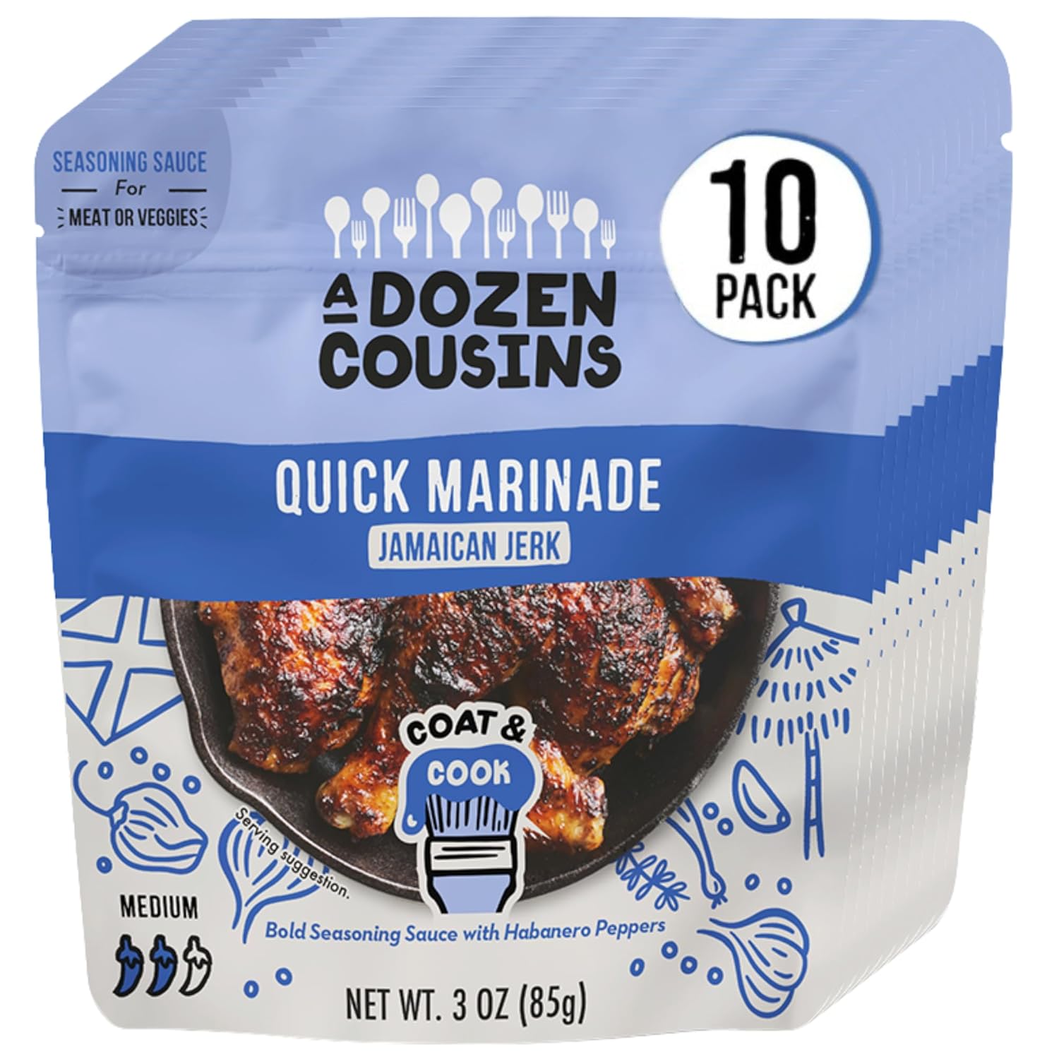 A Dozen Cousins Jamaican Jerk Sauce, 3 oz (Pack of 10) - Authentic Caribbean Flavor