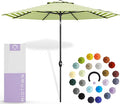 Midtown Umbrellas The Lean 9 Feet Outdoor Umbrella With Terylast Pear Stripes (Green/White Stripes) Polyester Fabric - Auto-Tilt Aluminum Frame Patio Umbrella For Deck, Garden, Pool - Black Pole