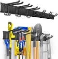 Garden Tool Organizer Wall Mount, Heavy Duty 48 Inches Garage Organization and Storage Racks for Yard Tools with 6 Hooks, Tool Hangers Holders for Hanging Folding Chair, Rake and Shovel