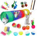 iCAGY 25-Piece Cat Toys Kit with Rainbow Tunnel - Interactive Cat Toy Bundle for Indoor Cats, Kitten Playtime Variety Set Includes Feather Teaser, Springs, Balls, Mice & Noise Toys