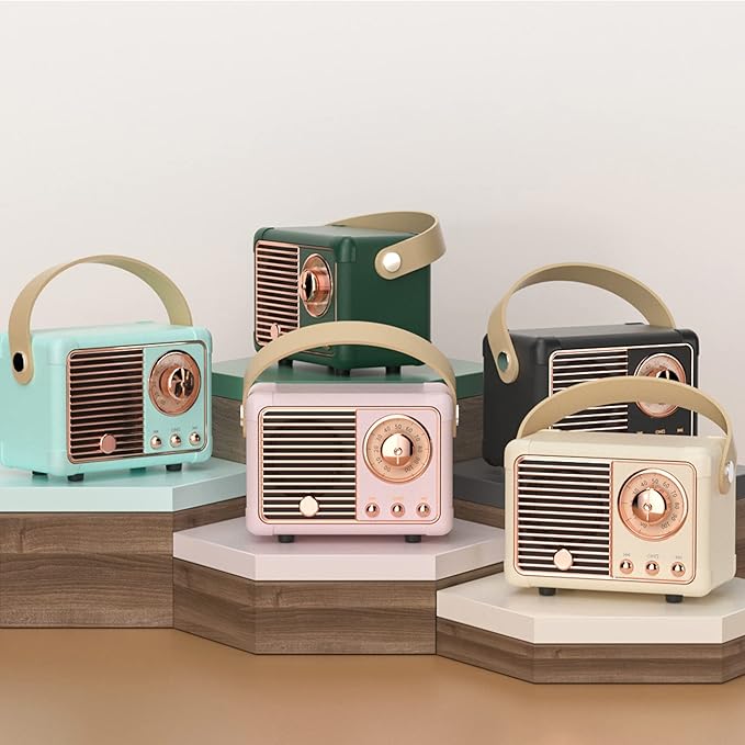 Retro Bluetooth Speaker,Wireless Vintage Small Speaker with Stereo Sound,Hands-free Call,400mA Battery,TF Card, Aux Line,Water-Proof For iOS Android Smartphone Home Office Gift Ideas White