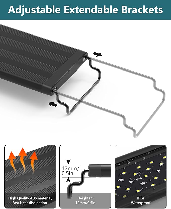 Led Aquarium Light for Plants-Full Spectrum Fish Tank Light with Timer Auto On/Off, 18-24 Inch, Adjustable Brightness, White Blue Red Green Pink LEDs with Extendable Brackets for Freshwater