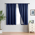 XWZO 100% Blackout Curtain Panels - Thermal Insulated Black Liner Rod Pocket Curtains, Noise Reducing Heat Blocking Drapes for Hall and Studio Windows with Tiebacks, Navy Blue, W42 x L45, Set of 2