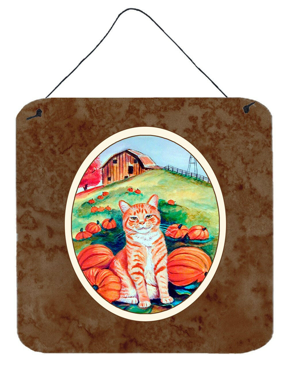 Tabby Cat in Pumpins Wall or Door Hanging Prints Aluminum Metal Sign Kitchen Wall Bar Bathroom Plaque Home Decor, 6x6, Multicolor