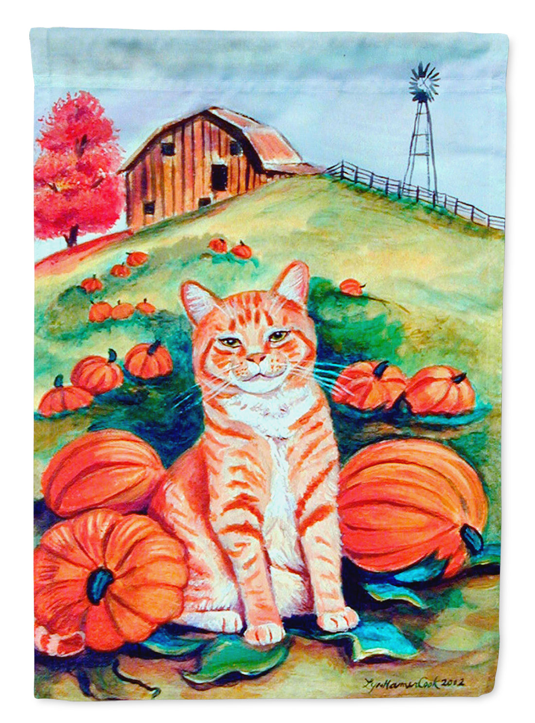 Tabby Cat in Pumpins Garden Flag Mailbox Decorative Yard Banner Outside Patio Artwork for Flower Beds, Garden Size, Multicolor