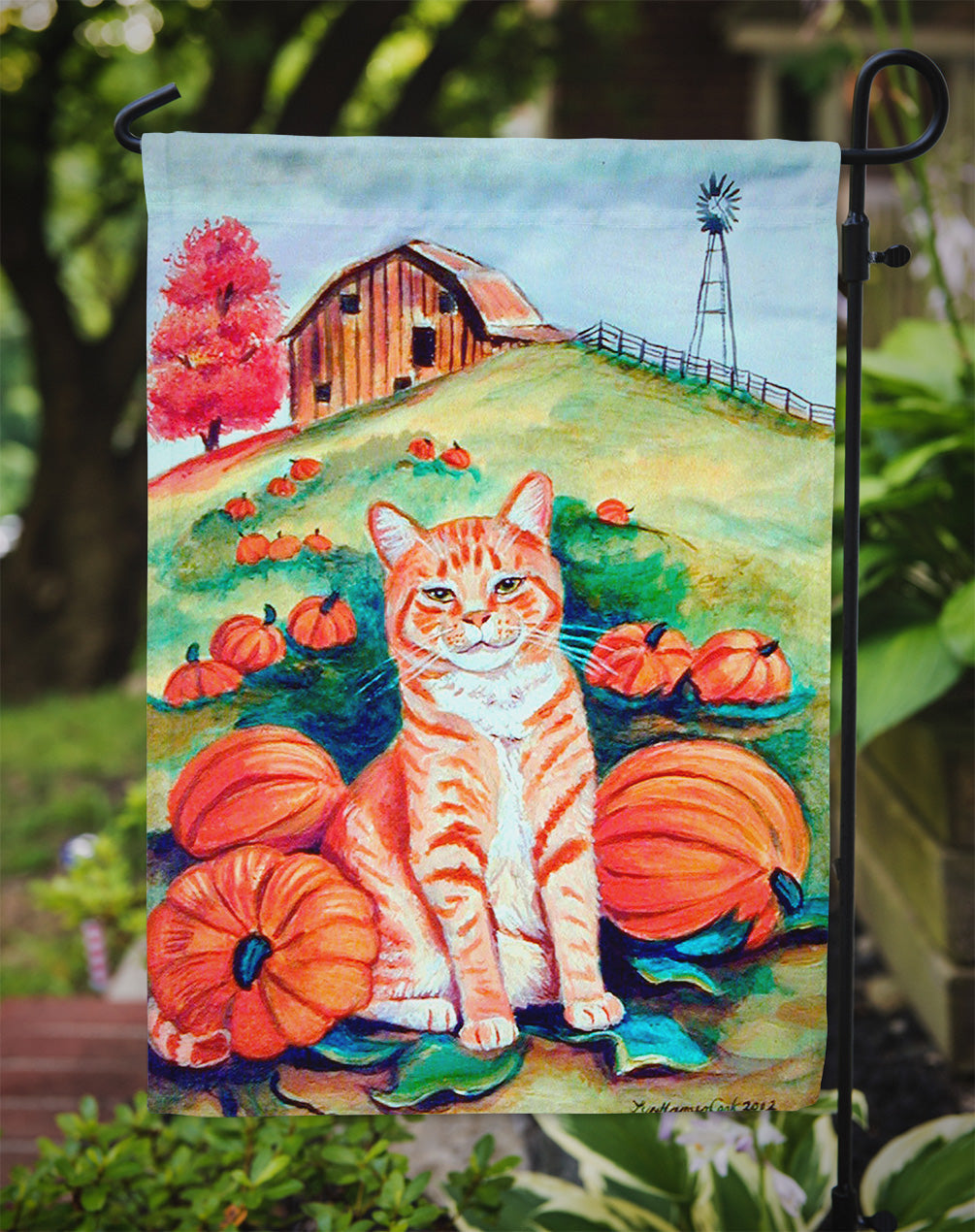 Tabby Cat in Pumpins Garden Flag Mailbox Decorative Yard Banner Outside Patio Artwork for Flower Beds, Garden Size, Multicolor