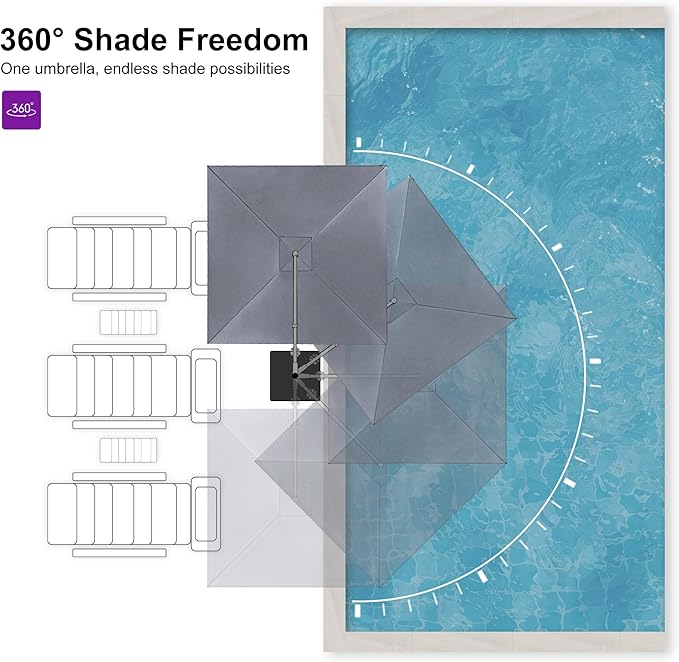 PURPLE LEAF 10' X 13' Patio Umbrella Large Rectangle Outdoor Aluminum Cantilever Umbrella with 3-Year Fade Resistance Recycled Fabric and 360-degree Rotation for Deck Pool Garden, Graphite Grey