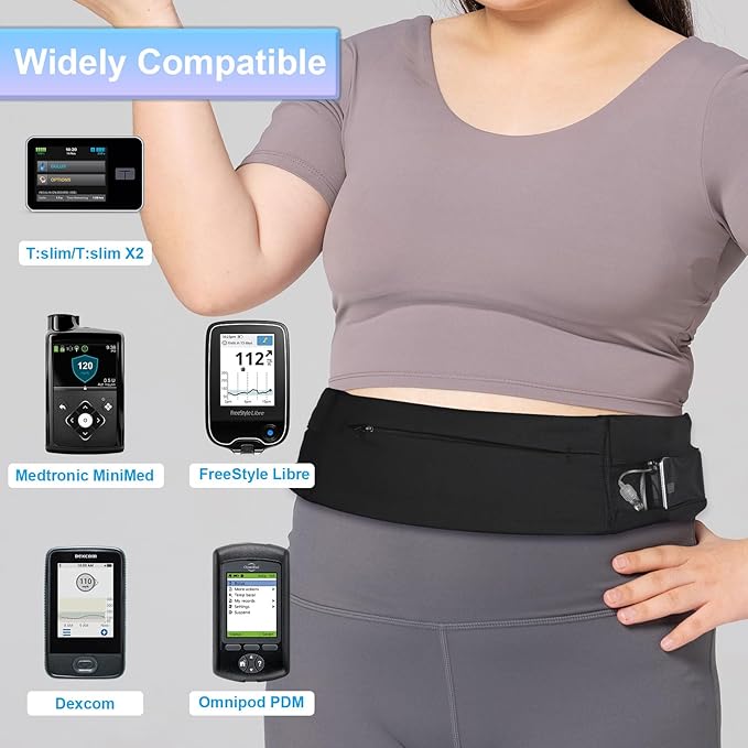 Diabetic Pump Belt Holder, Diabetes Insulin Pump Belt with Cuttable Size, Diabete Waist Running Belt for Men & Women (M:24"-38")