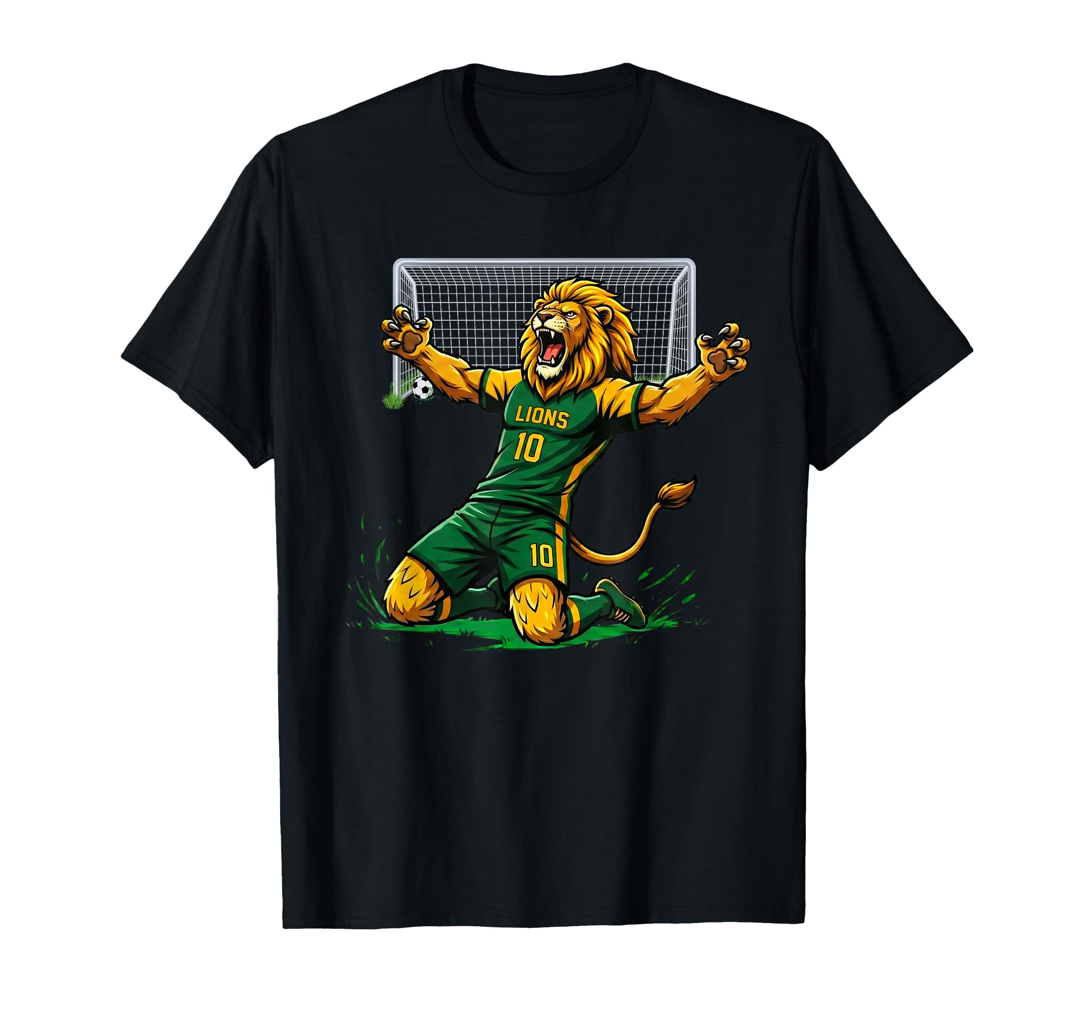 Lion Soccer Player Score Goal T-Shirt - Casual Everyday Wear for Adults