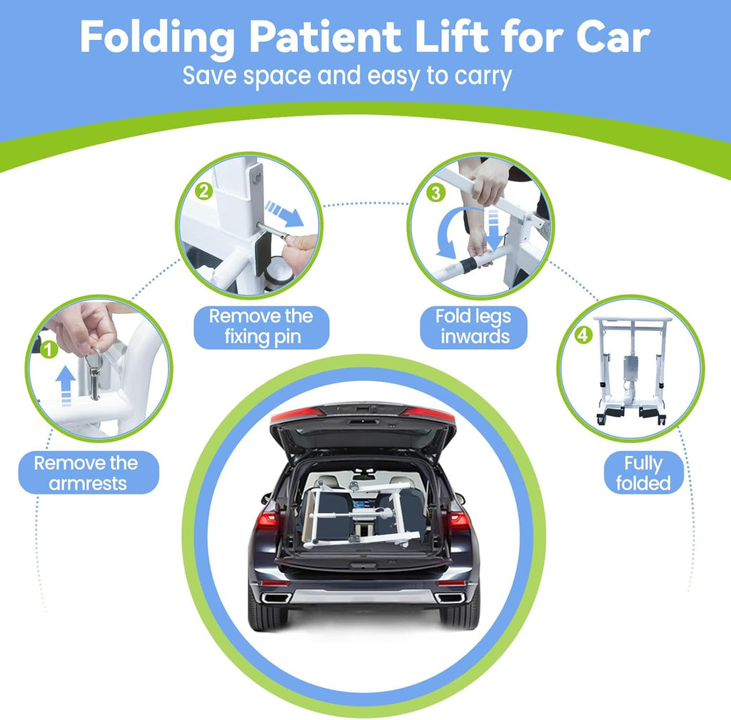 Electric Patient Lift Transfer Chair,Foldable Transfer Lift Wheelchair for Home Car,Height Adjustable with Hanger Device,Portable Handicap Lift Shower Chair,Transfer Chairs for Seniors