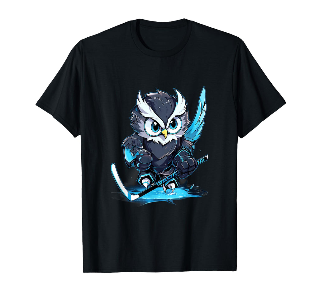Owl Ice Hockey Player Hockey Stick T-Shirt - Novelty Apparel Unisex