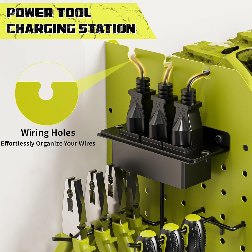 Power Tool Organizer with Charging Station Wall Mount, 3 Layer Expanded Heavy Duty Garage Organization, 45.5 Inch Length Garage Tool Storage, 8 Drills, 2 Assemble Method, Green