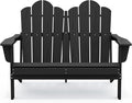 SERWALL Folding Adirondack Bench, HDPE All-Weather Adirondack Loveseat, 660 lbs Capacity, Foldable Outdoor Patio Bench for Deck, Lawn, Garden, Black