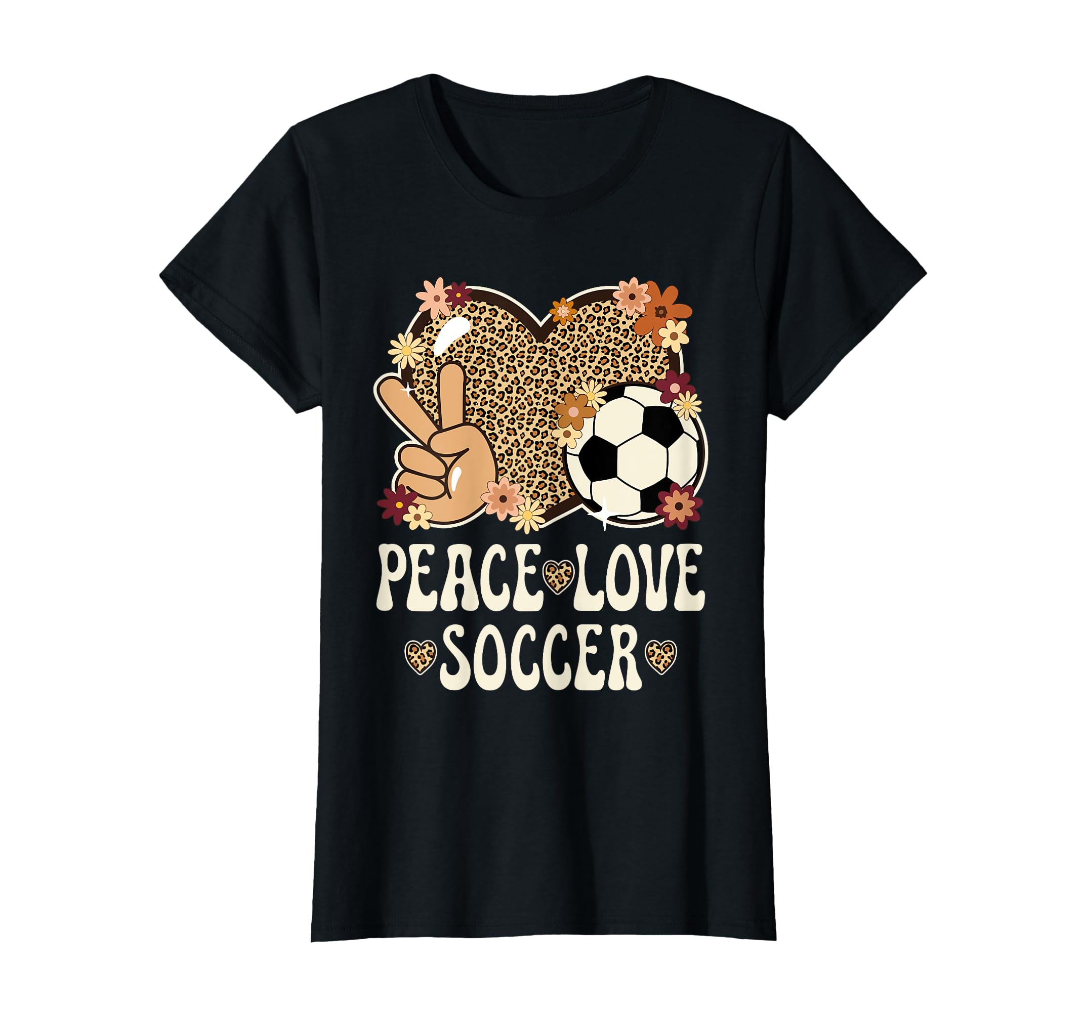 Peace Love Soccer Lover Leopard Soccer T-Shirt - Graphic Print Unisex