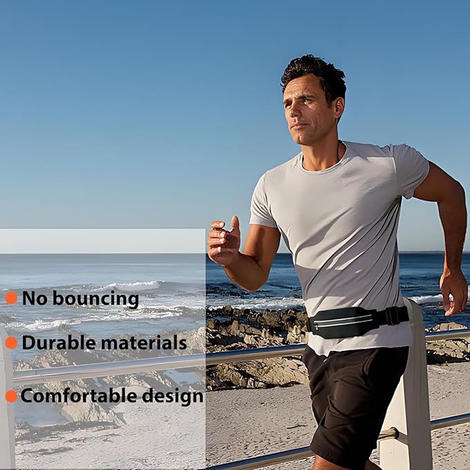 Running Belt Fanny Pack, Slim Runners Waist Pack for Men & Women [Fits ALL Phones], Money Belt, Reflective Running Gear Accessories Fitness Phone Holder for Exercise Marathon Jogging (Black1)