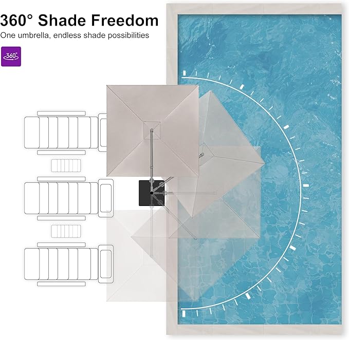 PURPLE LEAF 9 FT Cantilever Patio Umbrella Outdoor Aluminum Offset Square Umbrella with 3 Years Fade Resistance Recycled Fabric and 360-degree Rotation for Deck Pool Garden, Sand Dune