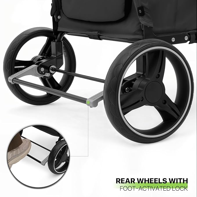 Magshion Pet Stroller for Medium Dogs w/Adjustable Handle, 3-Wheel Dog Cat Wagon w/Dual Entry, Rear Storage, Breathable Mesh, One-Foot Brake, Ideal for Large Pets up to 55 lbs, Black