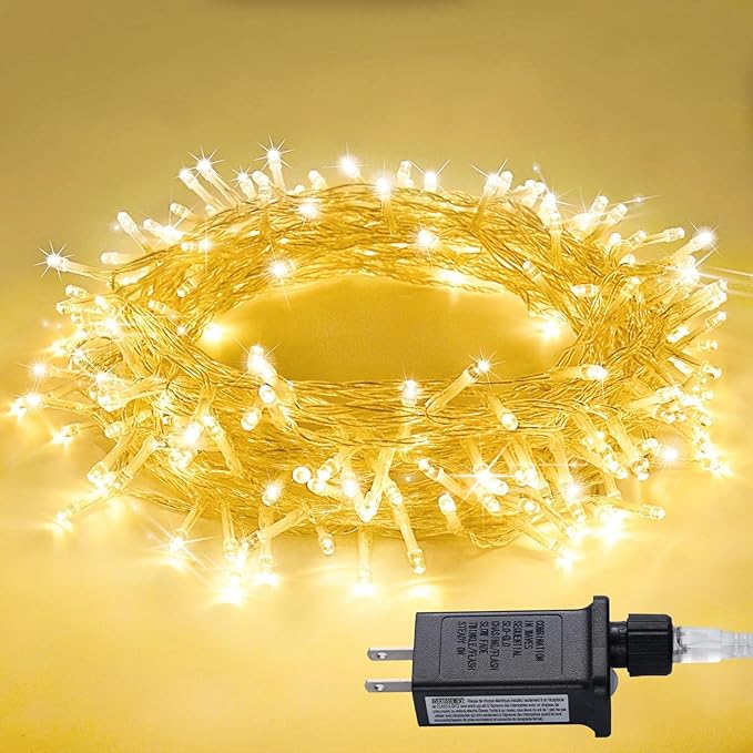 JMEXSUSS Connectable Warm White String Lights Indoor Bedroom, 8 Modes Christmas String Light Plug in Classroom Lights, 33ft 100 LED Fairy Twinkle Light Outdoor for Classroom Christmas Tree Decor