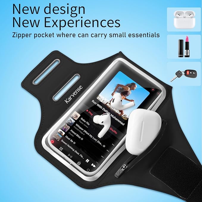 Phone Holder for Running-Arm Band for Running for iPhone & Samsung Galaxy, Cell Phone Armband Holder for Walking, Gym, Workout, Men, Women, w/Adjustable Strap & Zipper Pocket (Black-M)