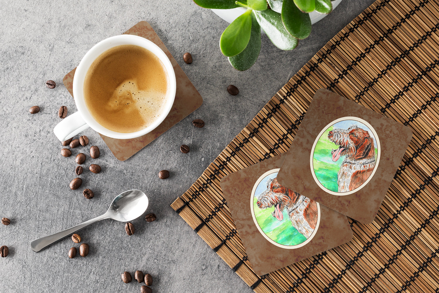 Italiano Spinone Foam Coasters Set of 4 Cup Coasters for Indoor Outdoor, Tabletop Protection, Anti Slip, Mouse pad Material