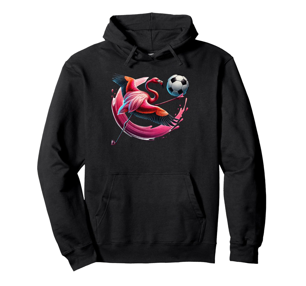 Vibrant Flamingo Soccer Ball Player Hoodie - Unique Graphic for Adults