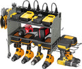CCCEI Modular Power Tool Organizer Wall Mount Charging Station, Grey 6 Drills Holder with 8 Plug Power Strip 10FT, Garage Drill Battery Heavy Duty Metal Shelf, Utility Rack with Hooks, Side Storage.