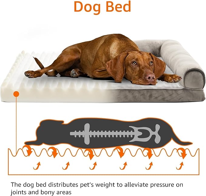 Amazon Basics Dog Bed with Cooling Gel Memory Foam, Pressure-Relief Support for Dogs up to 55lbs, Non-Slip Bottom, Machine Washable Cover, Large Sized (36" x 27"), Brown