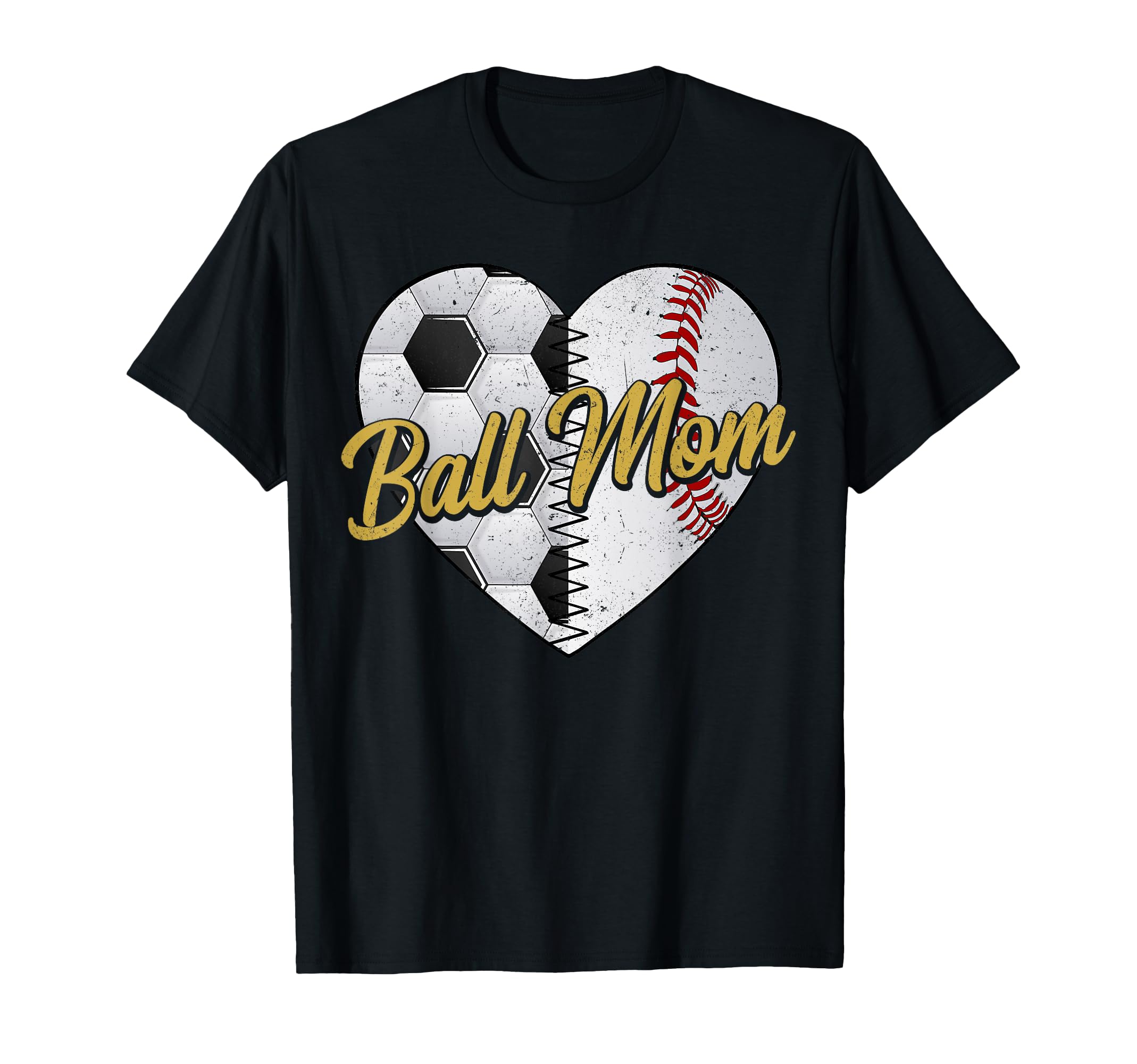 Mom Both Heart Soccer Baseball Sports T-Shirt - Trendy Graphic for Adults