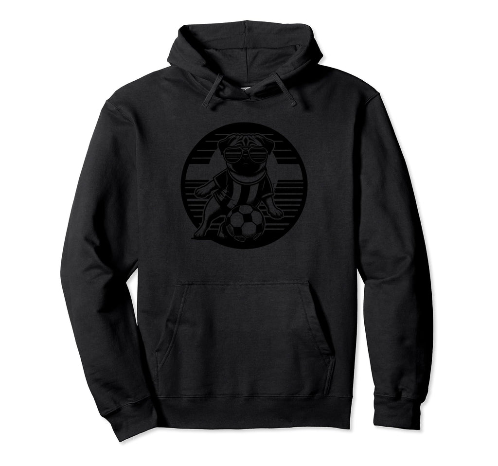 Black Silhouette Pug Dog Soccer Champion Hoodie - Novelty Apparel Men Women