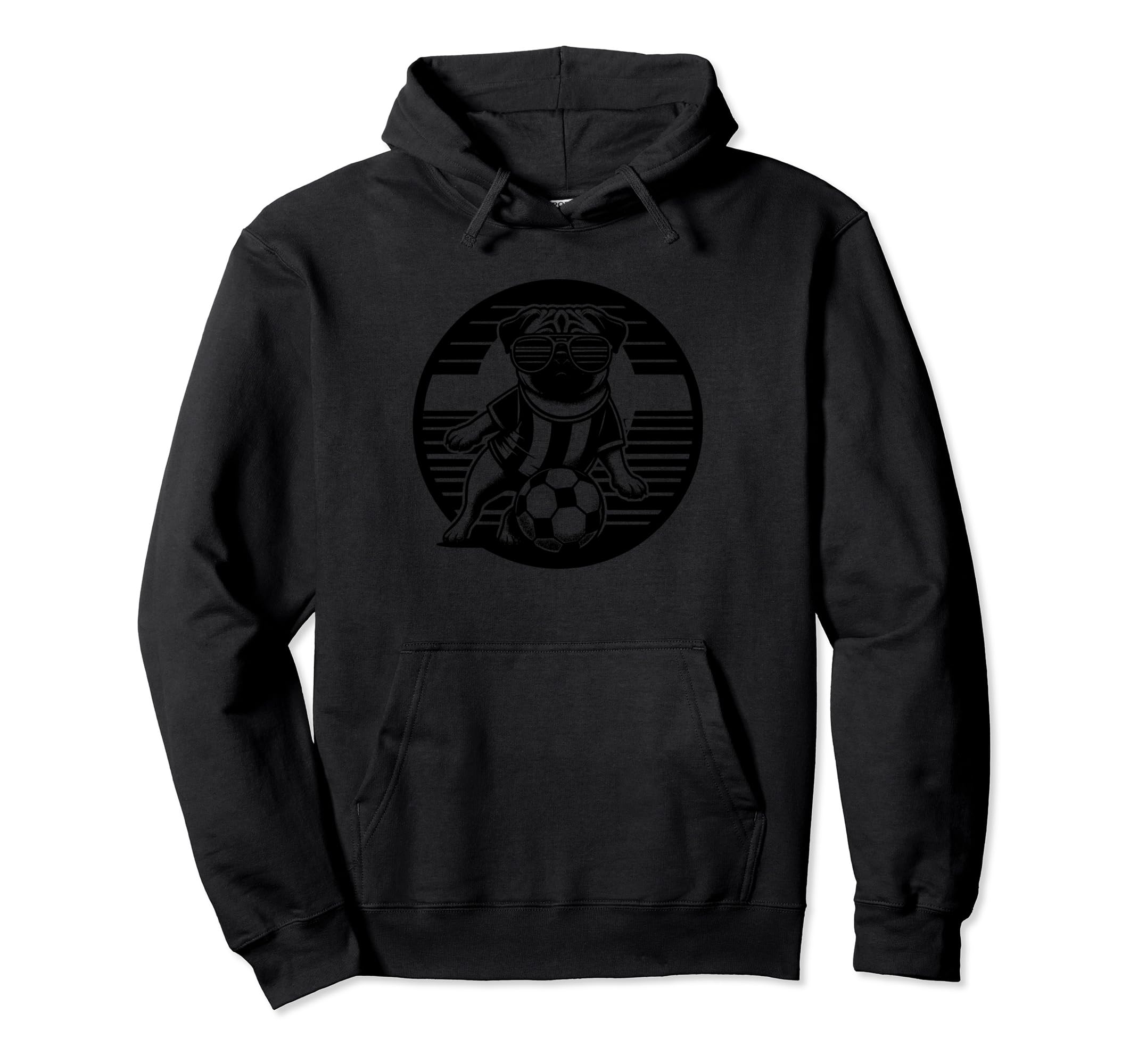 Black Silhouette Pug Dog Soccer Champion Hoodie - Novelty Apparel Men Women