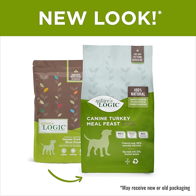 NATURE'S LOGIC Dry Dog Food - 100% Natural - No Synthetics - for All Ages, Sizes, Breeds - Free from Common Allergens, High Protein - Turkey Meal Feast, 13lbs