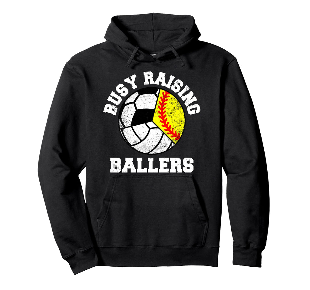 Busy Raising Ballers Funny Softball Hoodie - Unique Graphic Men Women