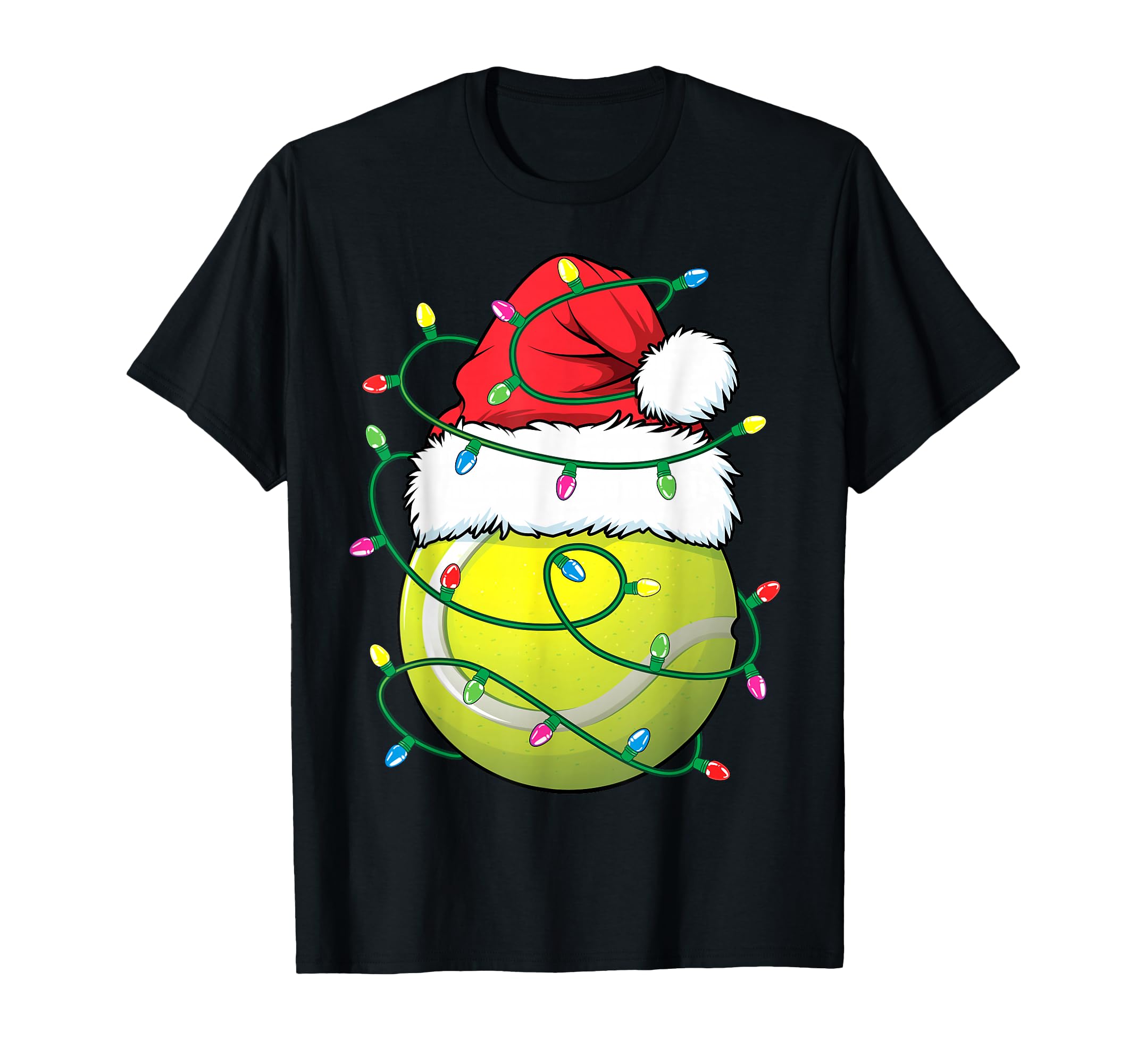 Funny Tennis Ball Santa Hat Lights T-Shirt - Aesthetic Graphic Unisex