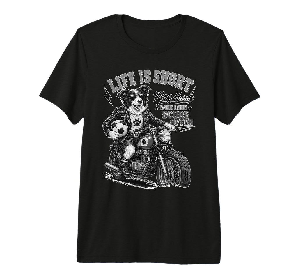 Border Collie Motorbike Footbal Soccer T-Shirt - Graphic Print for Adults