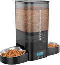 HoneyGuaridan 5L Automatic Cat Feeder for Two Cats, Cat Food Dispenser with Stainless Steel Bowl,Timed Feeder Programmable 1-6 Meals Control, Dual Power Supply,Desiccant Bag Black