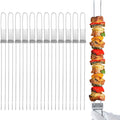 Kabob Skewers - 17" 12 Pack Metal Skewers For Kabobs with Push Bar Double Pronged Anti-Roll Flat BBQ Skewer for Grilling Stainless Steel Reusable Kebab Skewer for Meat Shrimp Chicken Veggie