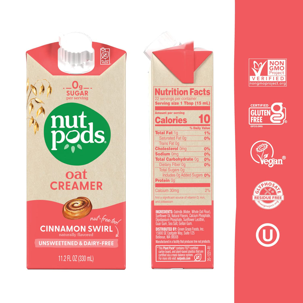 Nutpods Cinnamon Swirl Oat Creamer, 11.2 Fl Oz (Pack of 12)