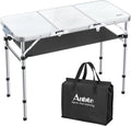 Folding Camping Table with Storage Net, 3ft Camping Table Aluminum Folding Table with 3 Adjustable Height Max 27.1 Inch, Portable, for Outdoor Backyard BBQ, Silver