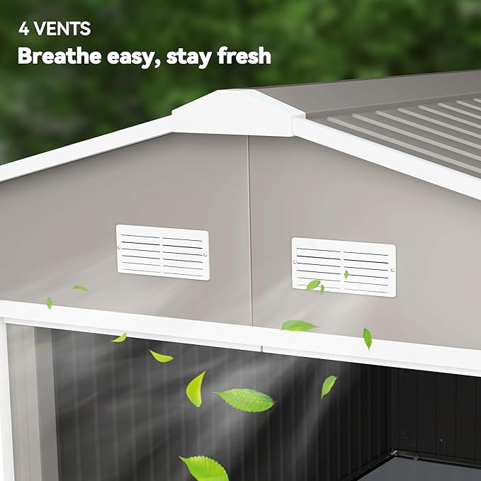 Outsunny 11' x 13' Outdoor Storage Shed, Garden Tool Metal Shed with Foundation Kit, Double Lockable Door, Air Vents and Sloping Roof, for Backyard, Patio, Lawn, Light Gray